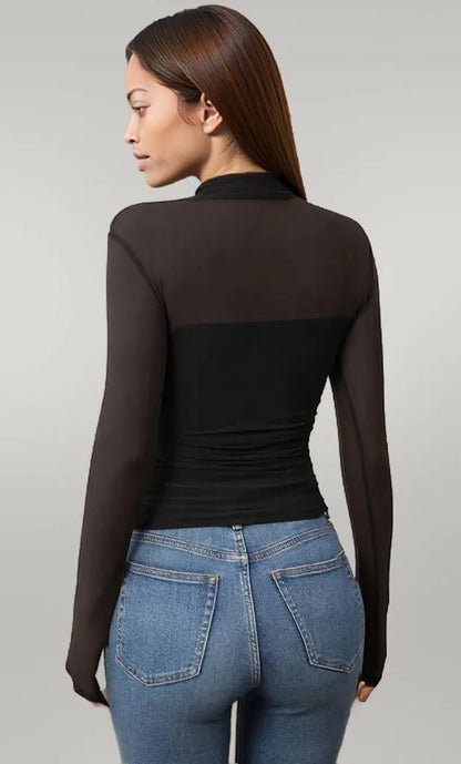 Mock Neck Long Sleeve Top Black