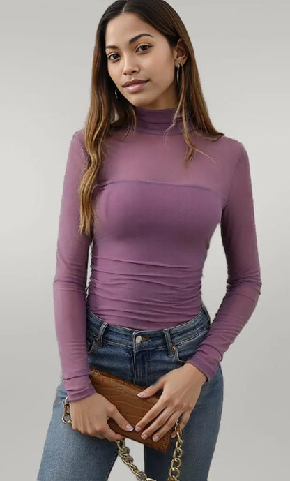 Mock Neck Long Sleeve Top Lilac