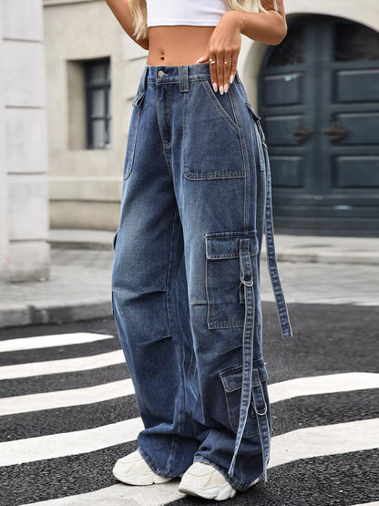 Wide Leg Cargo Jeans Blue