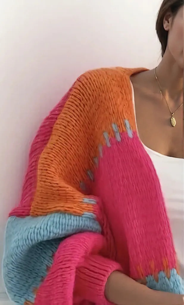 Color Block Drop Shoulder Cardigan