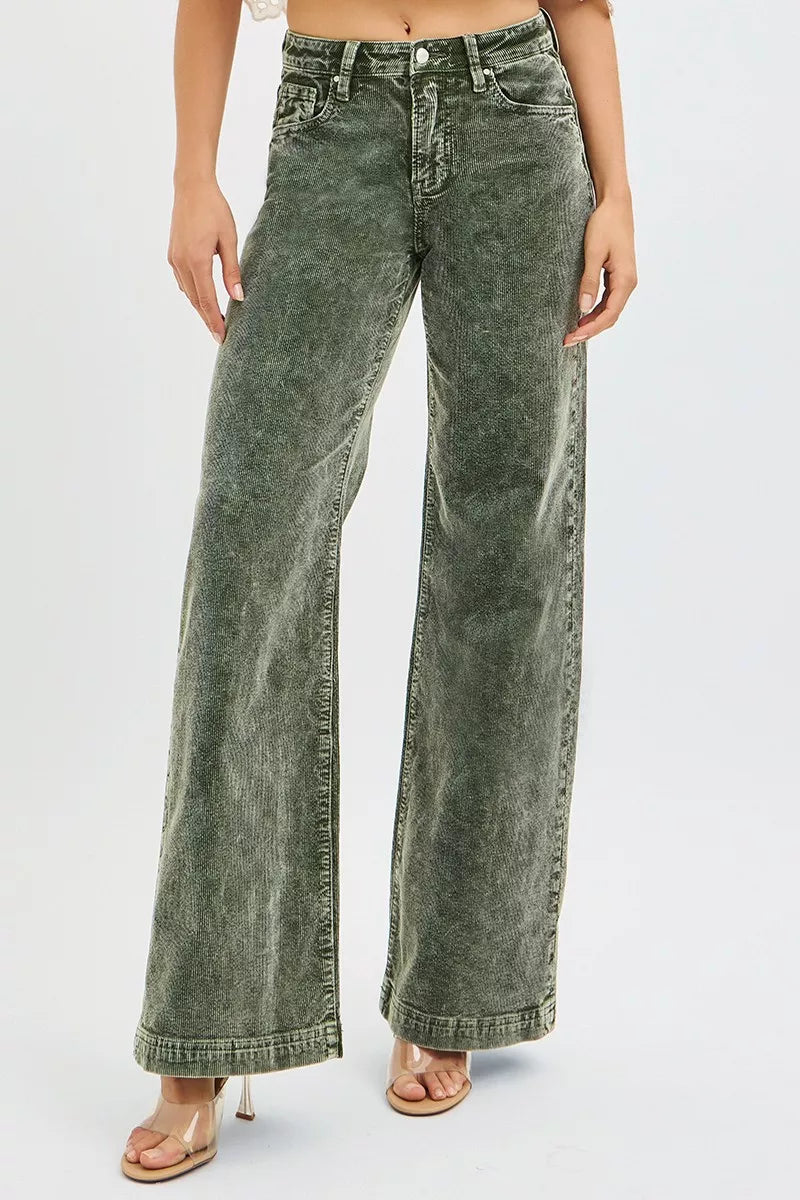 RISEN Full Size High Rise Wide Leg Corduroy Jeans