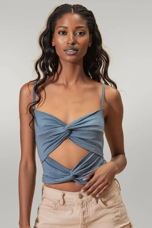 BiBi Rayon Span Jersey Knit Double Twist Front Cami Top