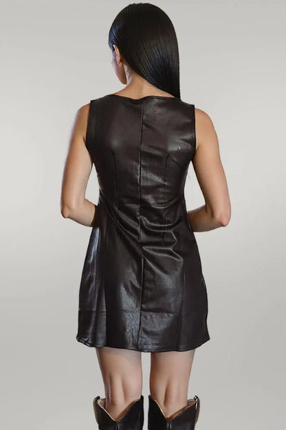 Wild Ginger Vegan Leather Sleeveless Mini Dress