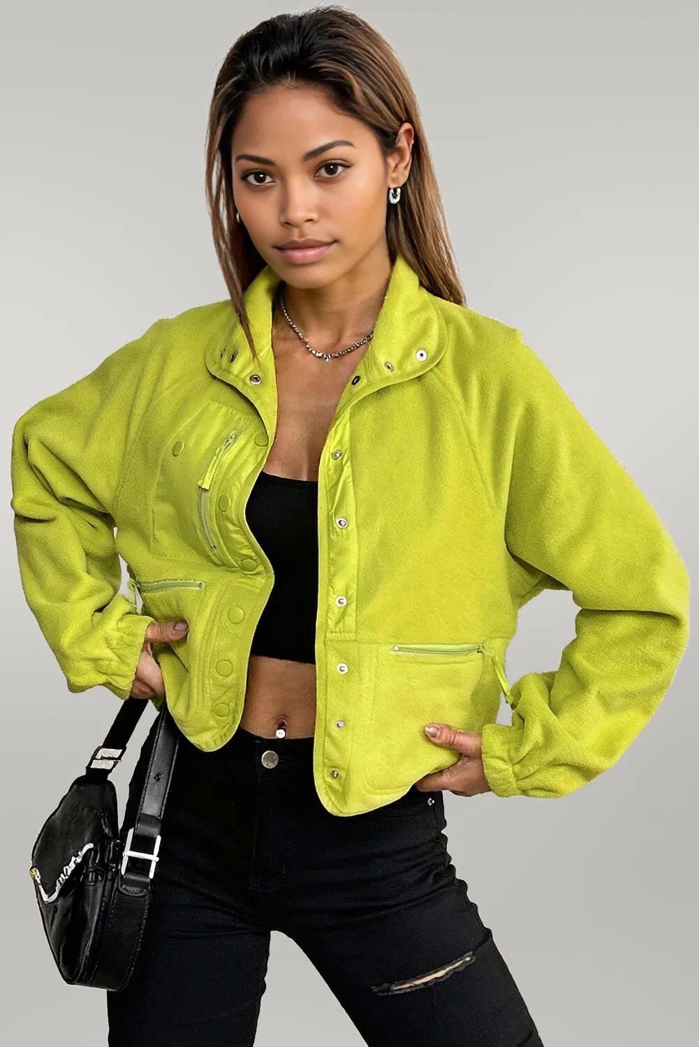 Snap Down Collared Jacket Chartreuse