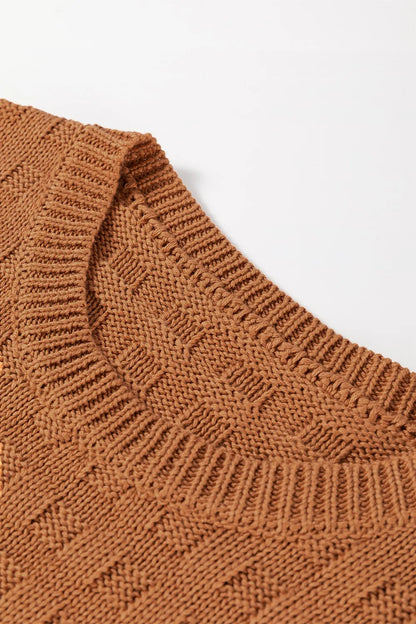 Textured Pattern Round Neck Sweater Vest Caramel