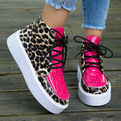 PU Leather Leopard Platform Sneakers Hot Pink