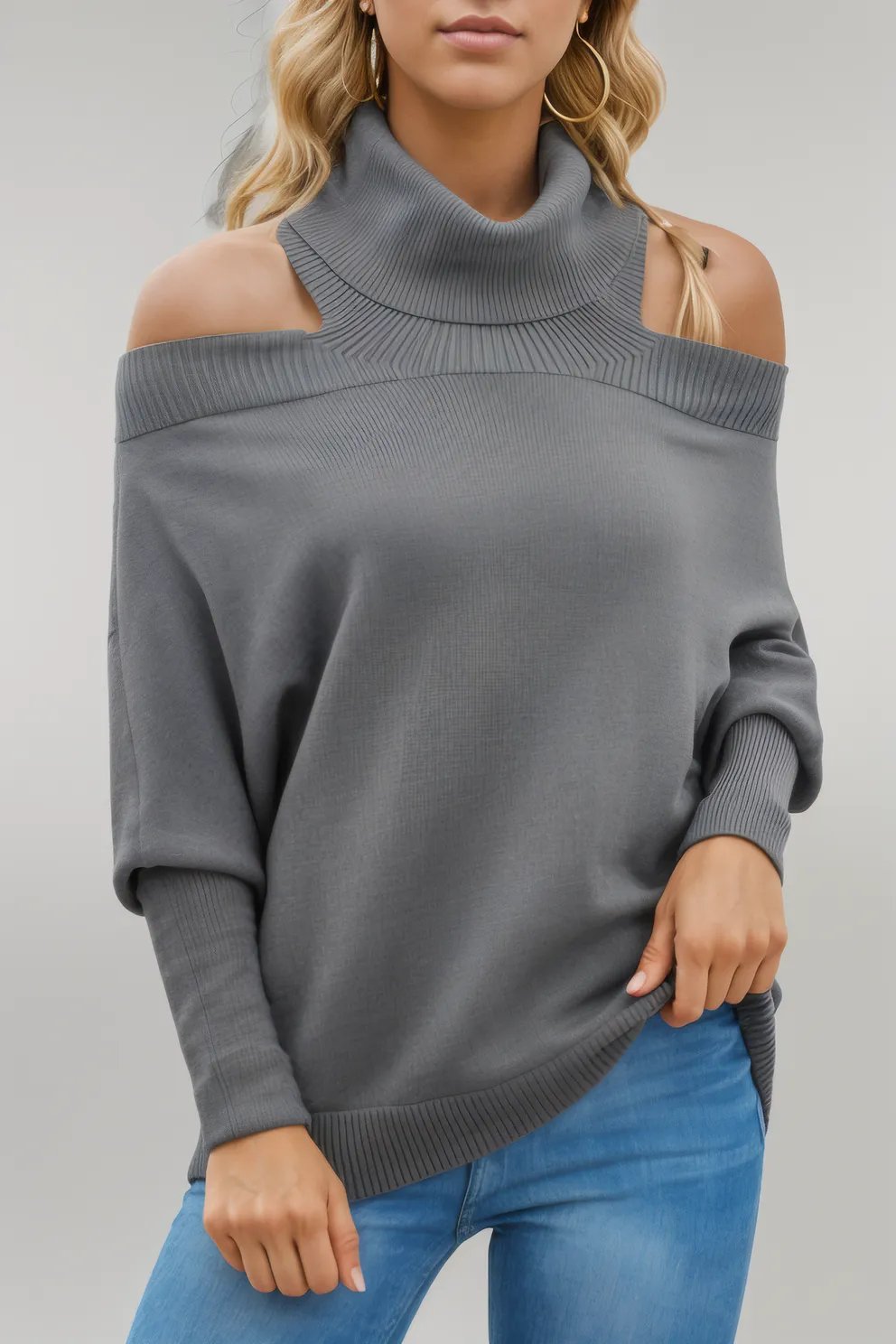 Off Shoulder Turtleneck Batwing Sleeve Sweater