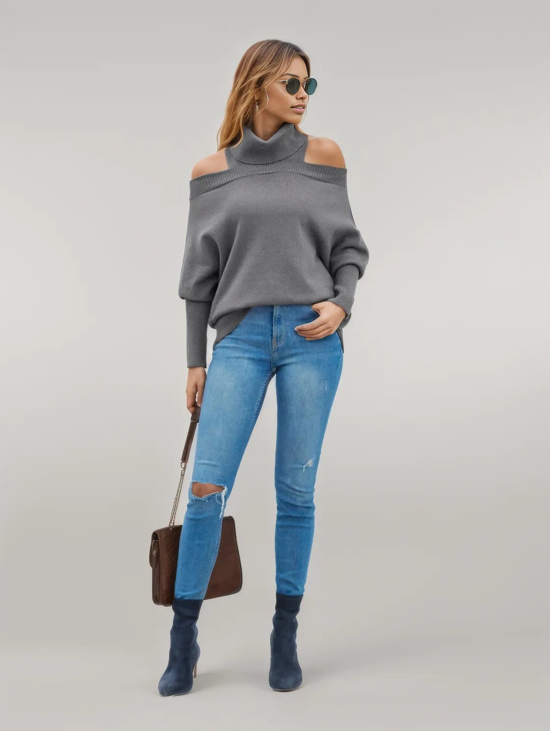 Off Shoulder Turtleneck Batwing Sleeve Sweater