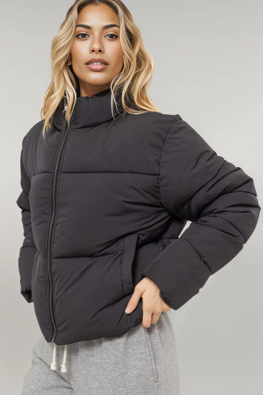 HYFVE Quilted Back Drawstring Puffer Jacket Black