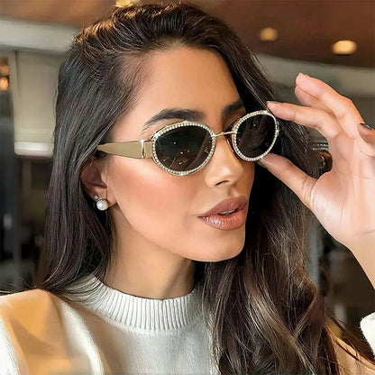 Rhinestones Decor Oval Sunglasses styleA One Size