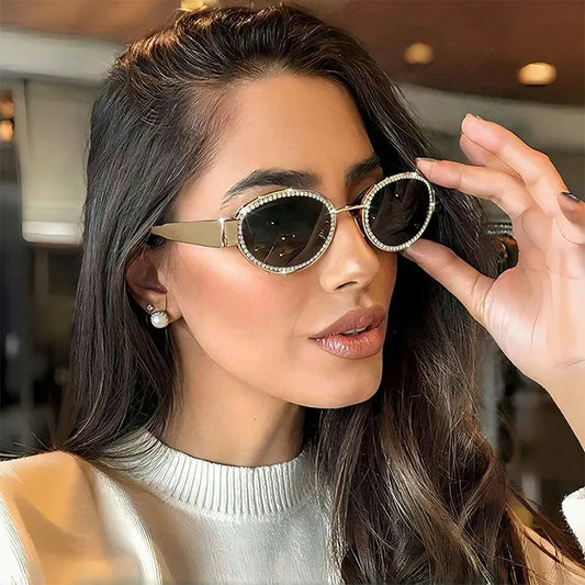 Rhinestones Decor Oval Sunglasses styleA One Size