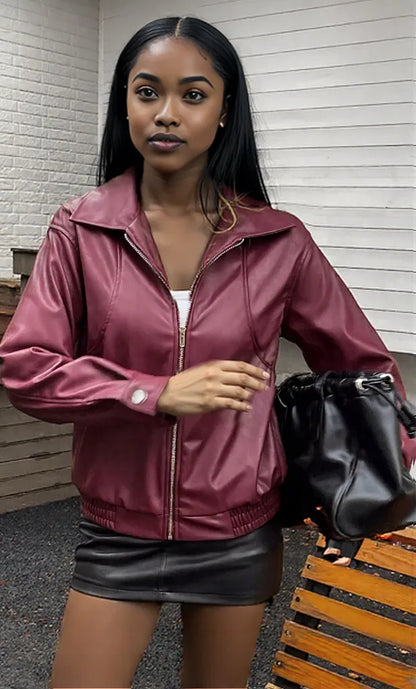 Zip Up Long Sleeve Jacket Deep Red
