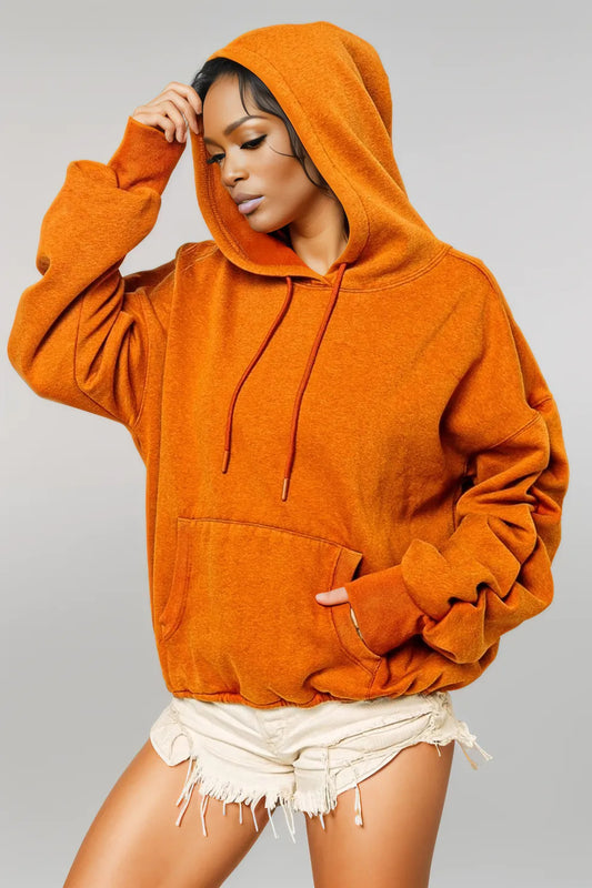 BiBi Ruched Long Sleeve Washed Fleece Hoodie