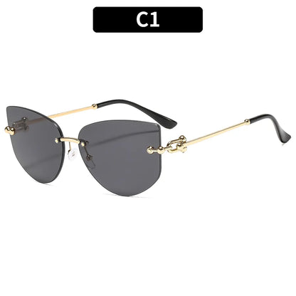 Cat Eye Style Sun Glasses C1-Gold Frame Gray Piece