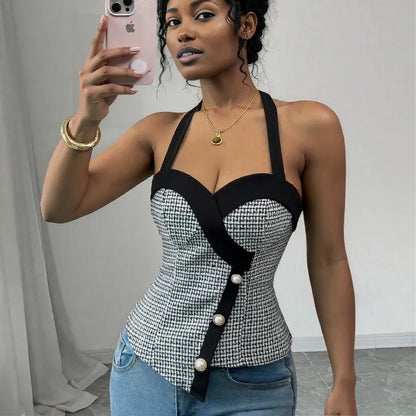 Knitted Vest Slim Fit Halter Black