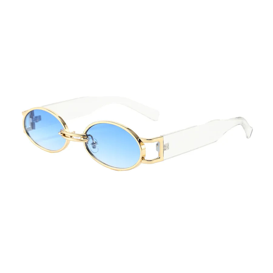 Retro Oval Frame Sunglasses As Picture Transparent Legs Light Blue Pieces