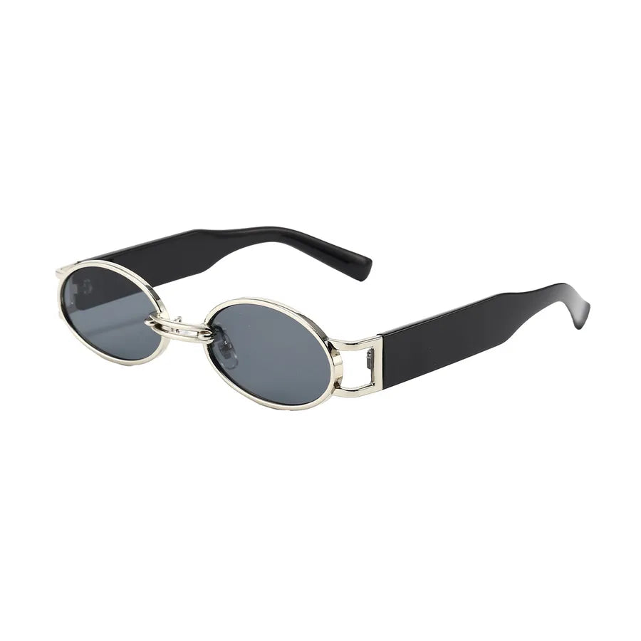 Retro Oval Frame Sunglasses As Picture Silver Frame Black Leg Gray Piece