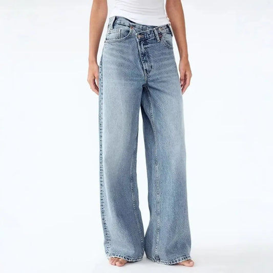 Y2K High Waist Denim Pants Irregular Hemline
