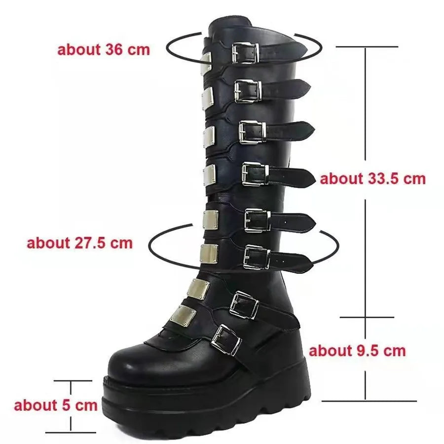 Women's Punk Streetwear Solid Color Round Toe Riding Boots