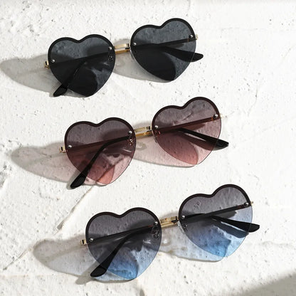 Heart-Shaped Half-Rim Metal Sunglasses