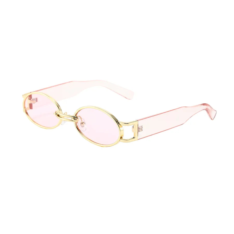 Retro Oval Frame Sunglasses As Picture Transparent Pink Frame Light Pink Piece