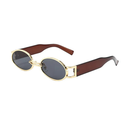 Retro Oval Frame Sunglasses As Picture Gold Frame Tea Leg Gray Piece