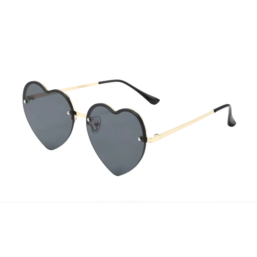 Heart-Shaped Half-Rim Metal Sunglasses Kh Love-Golden Gray