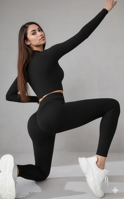 Mock Neck Long Sleeve Top and Leggings Active Set