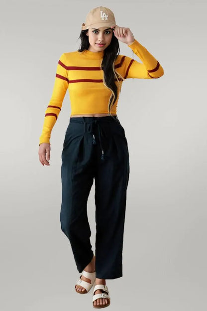 Stripe Long Sleeve Crop Knit Top